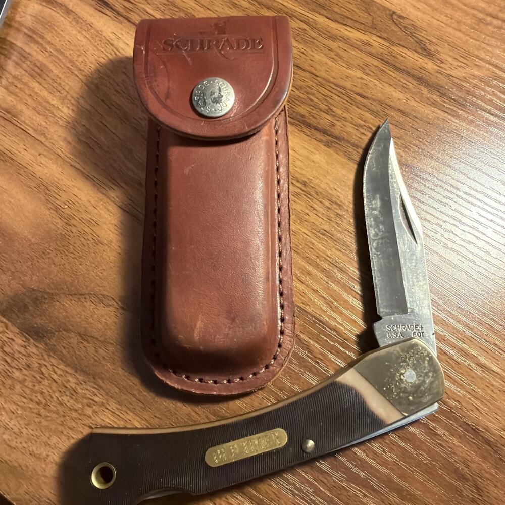 Vintage Schrade Old Timer 60T USA Lockback Folding Hunting Knife with Sheath